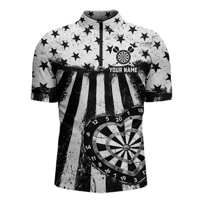 Black White Heart Broken Dartboard Men Darts Valentine Shirt Custom Dart 1/4-Zip Couple Gifts NYN2543