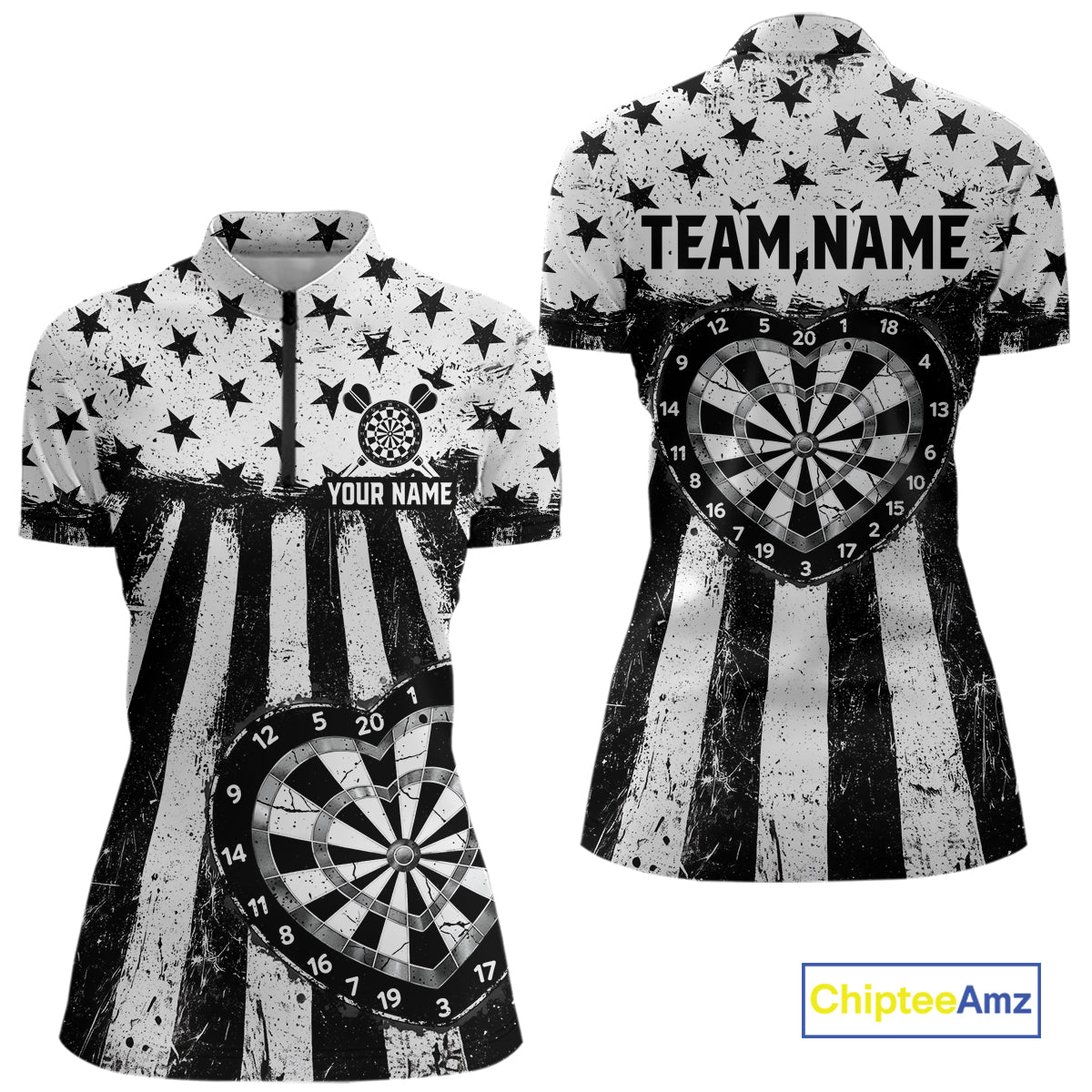 Black White Heart Broken Dartboard Women Darts Valentine Shirt Custom Dart 1/4-Zip Couple Gifts NYN2543