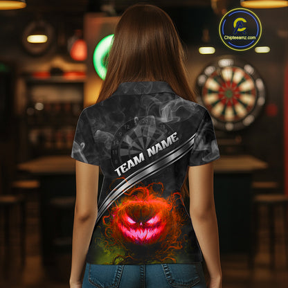 Halloween Women Darts Shirt Personalized Red Pumpkin Dartboard, Halloween Dart Jerseys NYN1165