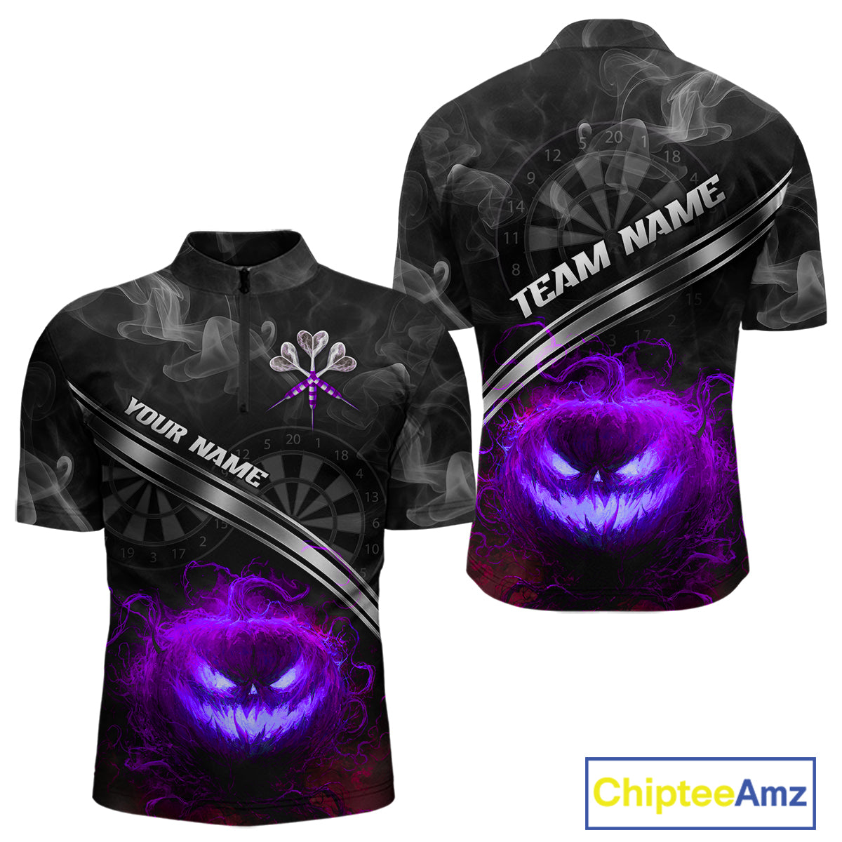 Halloween Men Darts Shirt Personalized Purple Pumpkin Dartboard, Halloween Dart Jerseys NYN1166