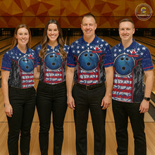 Load image into Gallery viewer, Grunge American Flag Bowling Polo &amp; 1/4 Zip Shirts For Women Custom Patriotic Team Bowling Jerseys NYN3128