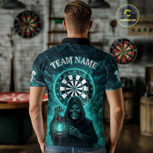 Load image into Gallery viewer, Teal Neon Grim Reaper Lightning Skull Darts League Shirt Custom Skull Men Darts Jersey NYN2036