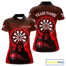 Load image into Gallery viewer, Red Neon Grim Reaper Lightning Skull Darts League Shirt Custom Skull Women Darts Jersey NYN2037