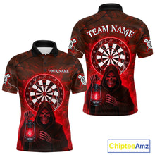 Load image into Gallery viewer, Red Neon Grim Reaper Lightning Skull Darts League Shirt Custom Skull Men Darts Jersey NYN2037