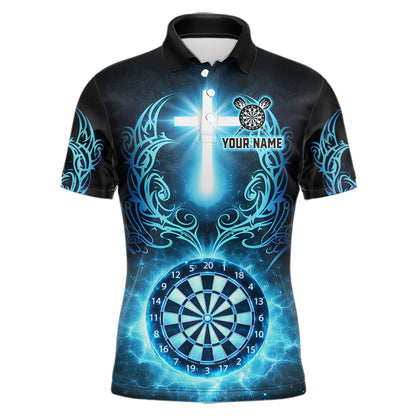 Thunder Blue Dartboard Cross Men Darts Team Shirt Personalized Tribal Dart Polo Jerseys NYN2555