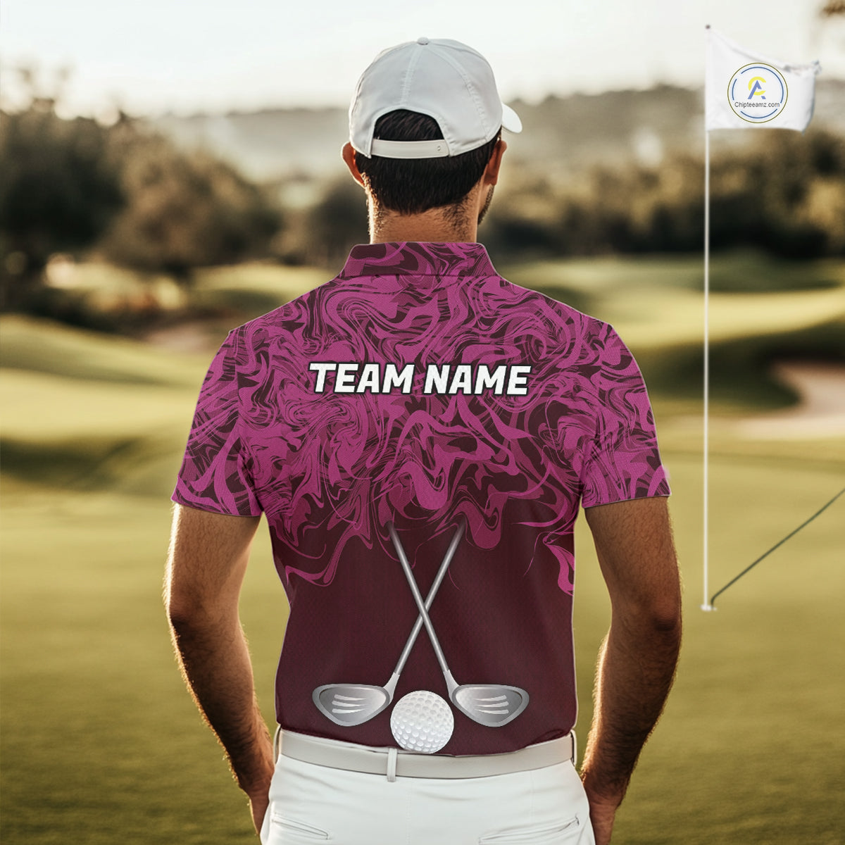Mens Golf Clothing Pink Fluid Pattern Golf Polo Shirt Custom White Golf Clubs Ball Golf Upf Shirts NYN2935