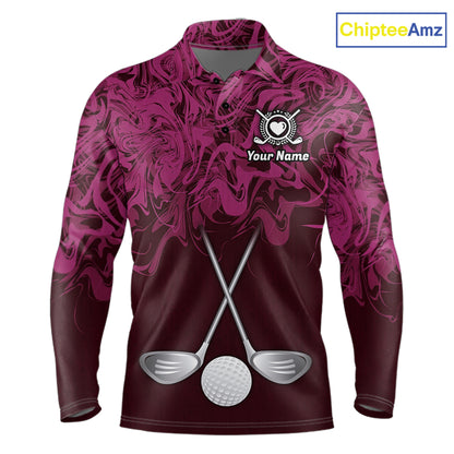 Mens Golf Clothing Pink Fluid Pattern Golf Polo Shirt Custom White Golf Clubs Ball Golf Upf Shirts NYN2935