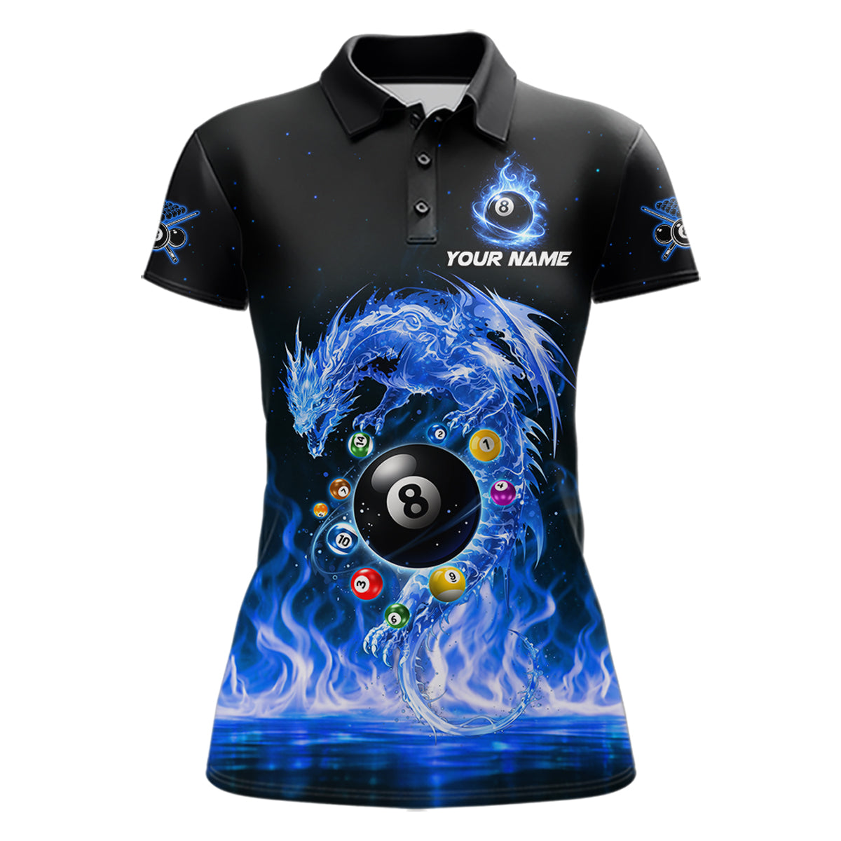 Fire Flame Dragon Pool 8 Ball Women's Billiard Shirt Custom Billiard Team League Attire|Blue NYN2557