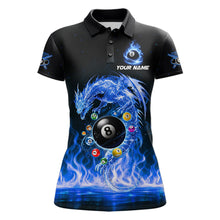 Load image into Gallery viewer, Fire Flame Dragon Pool 8 Ball Women's Billiard Shirt Custom Billiard Team League Attire|Blue NYN2557