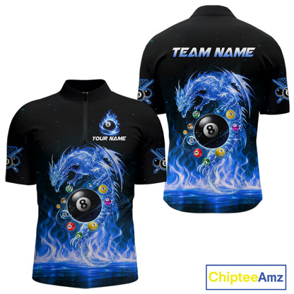 Fire Flame Dragon Pool 8 Ball Men's Billiard Shirt Custom Billiard Team League Attire|Blue NYN2557