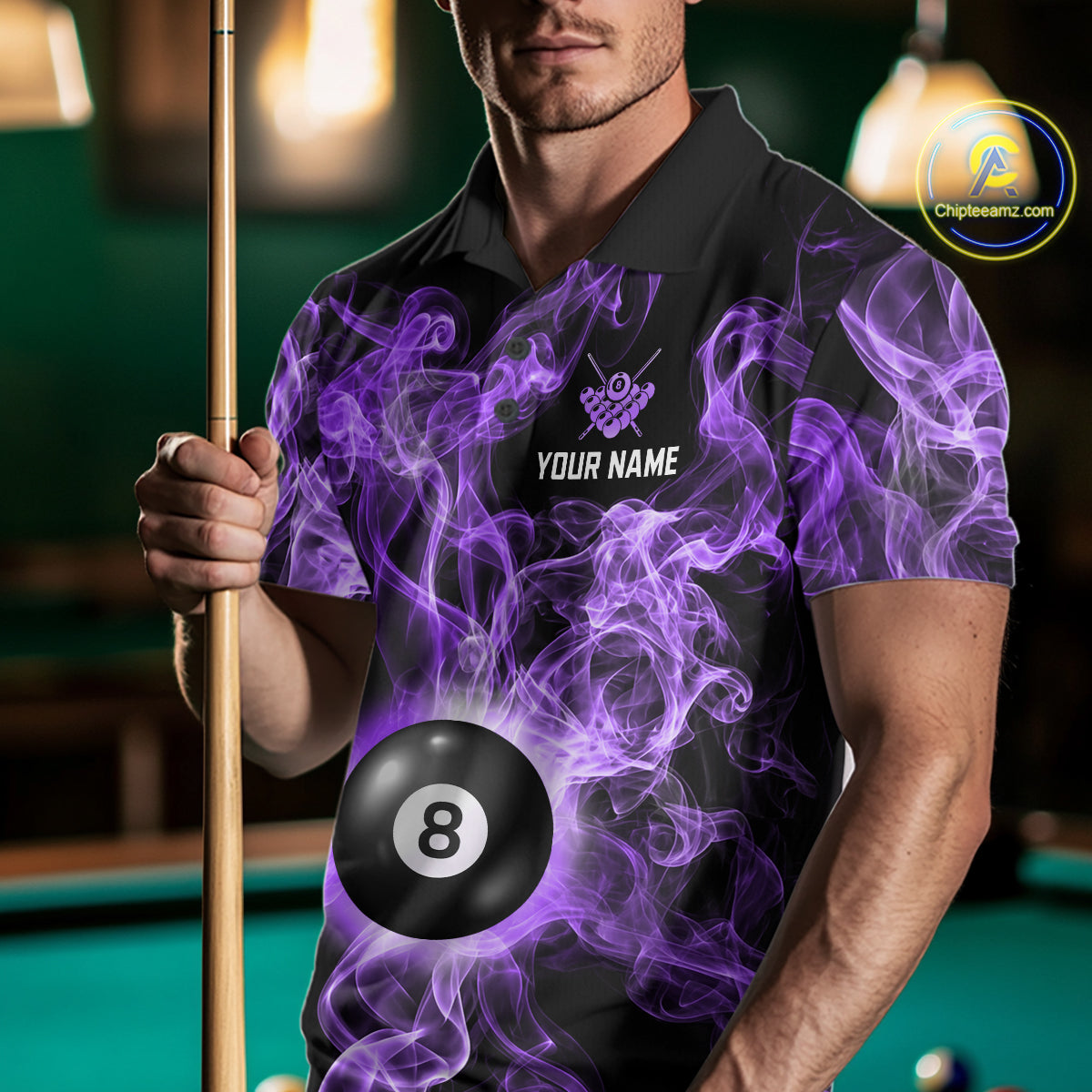 Personalized Purple Smokes 8 Ball Pool Billiard Shirt For Men Custom Billiard Rack Team Jersey NYN3143