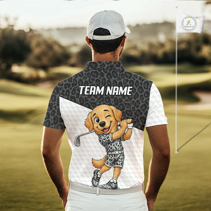 Golden Retriever Golf Shirt Personalized Black Leopard Pattern Funny Golf Polos For Men NYN3331