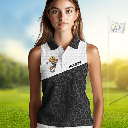 Golden Retriever Golf Shirt Personalized Black Leopard Pattern Funny Golf Polos For Women NYN3331