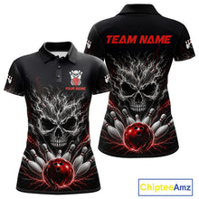 Load image into Gallery viewer, Red And Grey Smokes Horror Skull Bowling Polo Shirt For Women Custom Thunder Skull Bowling Team Jersey