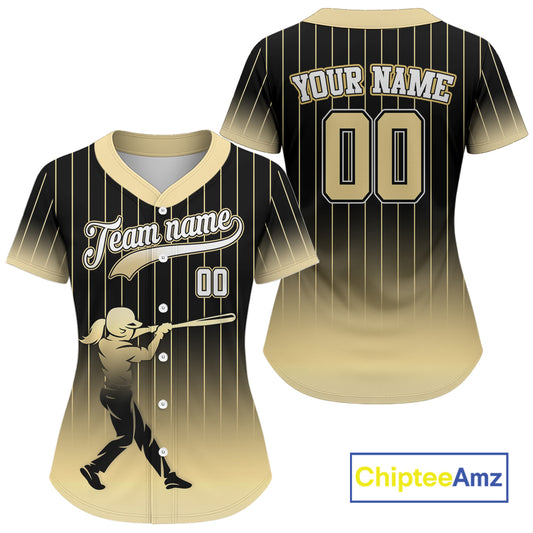 Yellow And Black Classic Baseball Jersey Custom Pinstripe Baseball Jersey For Women NYN0815