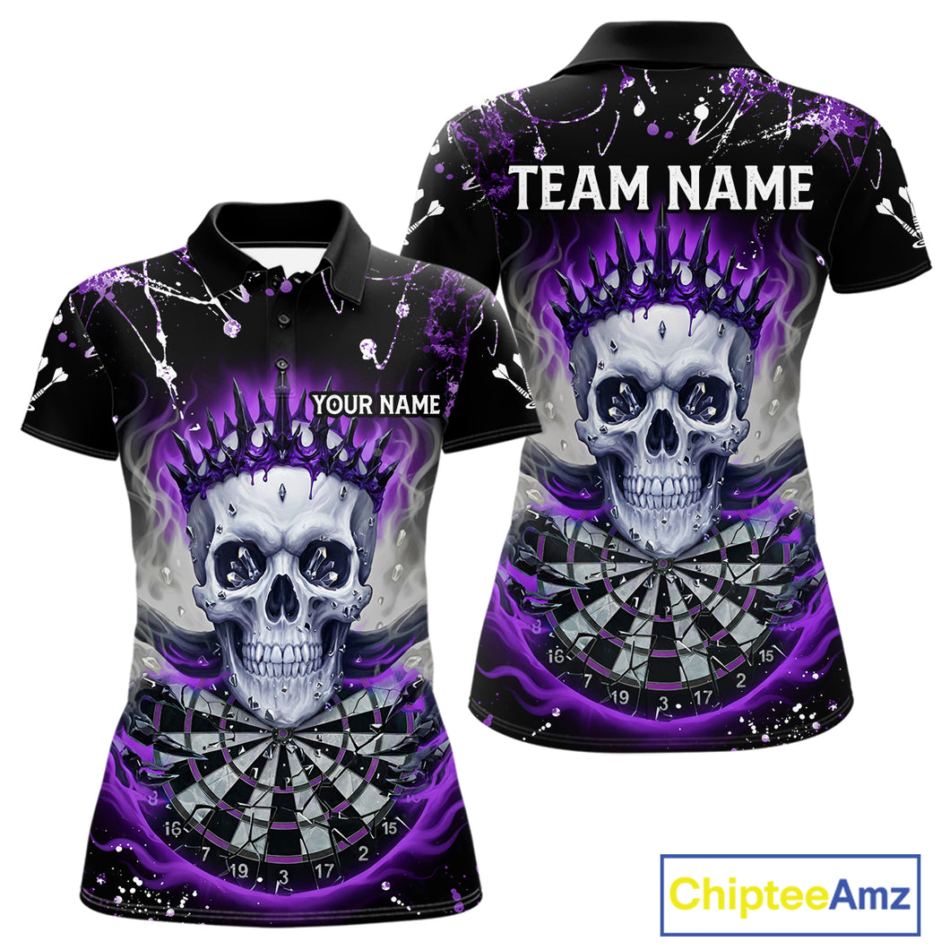 Grey Purple Smoke Crown Skull Dartboard Custom Women Polo Dart Shirt Splatter Dart Jerseys NYN1772
