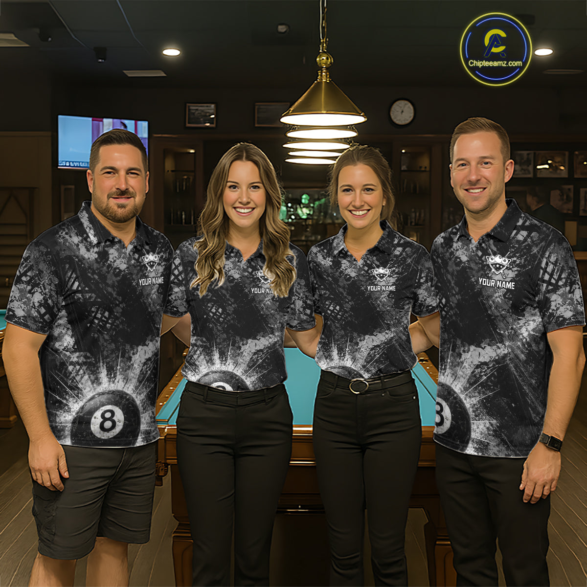 Black White Grunge Pool 8 Ball Billiard Shirt For Men Personalized Ball Billiard Attire Gifts NYN2569