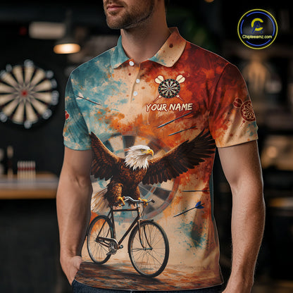 Blue & Orange Watercolor Funny Eagle Dartboard Men Dart Polo Shirts Custom Dart Team Jerseys NYN2728