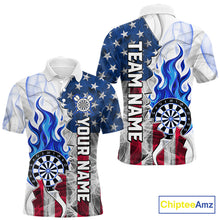 Load image into Gallery viewer, Blue flaming dartboard smoke dart polo shirt for men custom dart clothing