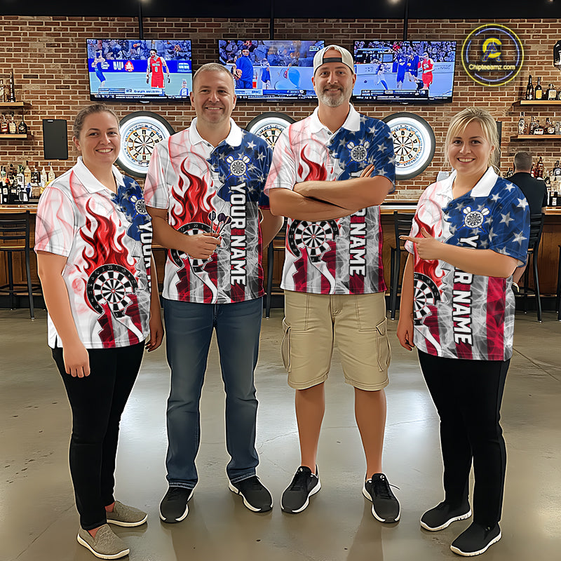 Red Flaming Dartboard Custom US Flag Smoke Women Dart Polo & 1/4-Zip Shirt Gifts For Dart Players NYN3340
