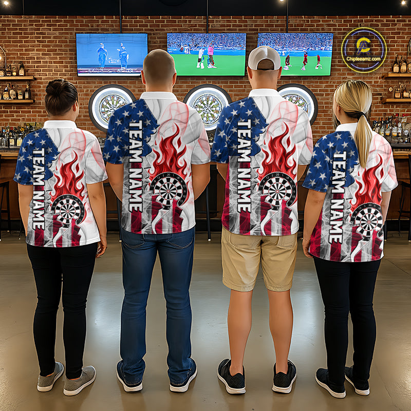 Red Flaming Dartboard Custom US Flag Smoke Women Dart Polo & 1/4-Zip Shirt Gifts For Dart Players NYN3340