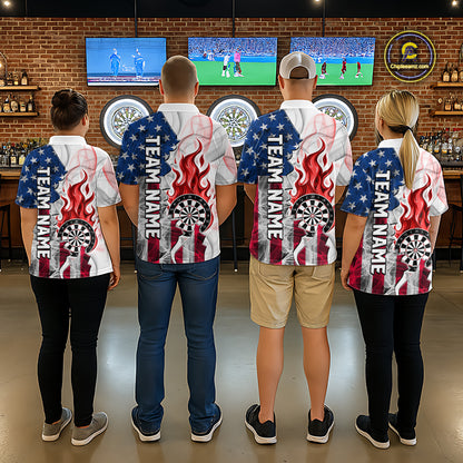 Red Flaming Dartboard Custom US Flag Smoke Women Dart Polo & 1/4-Zip Shirt Gifts For Dart Players NYN3340