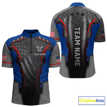 Load image into Gallery viewer, Grunge American flag darts 1/4-zip shirt for men patriotic dart team jersey