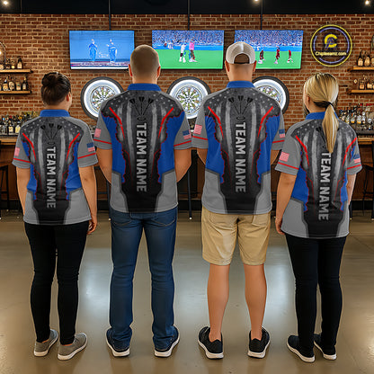 Custom Grunge American Flag Darts Polo & 1/4-Zip For Women, Patriotic Dart Jerseys For Team NYN3342