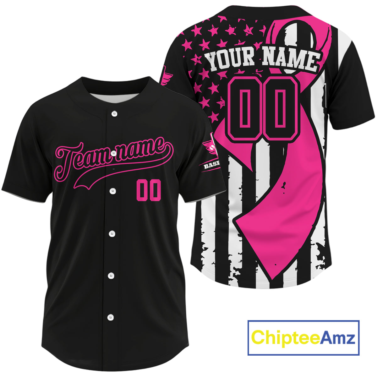 Personalized Pink Ribbon Patriotic Baseball Jersey For Men USA Flag Youth Baseball Shirt NYN0834
