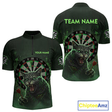 Load image into Gallery viewer, Funny Cat Green Dripping Dartboard Custom Men's Quarter-Zip Darts Shirt Outfits Darts Jersey NYN1801