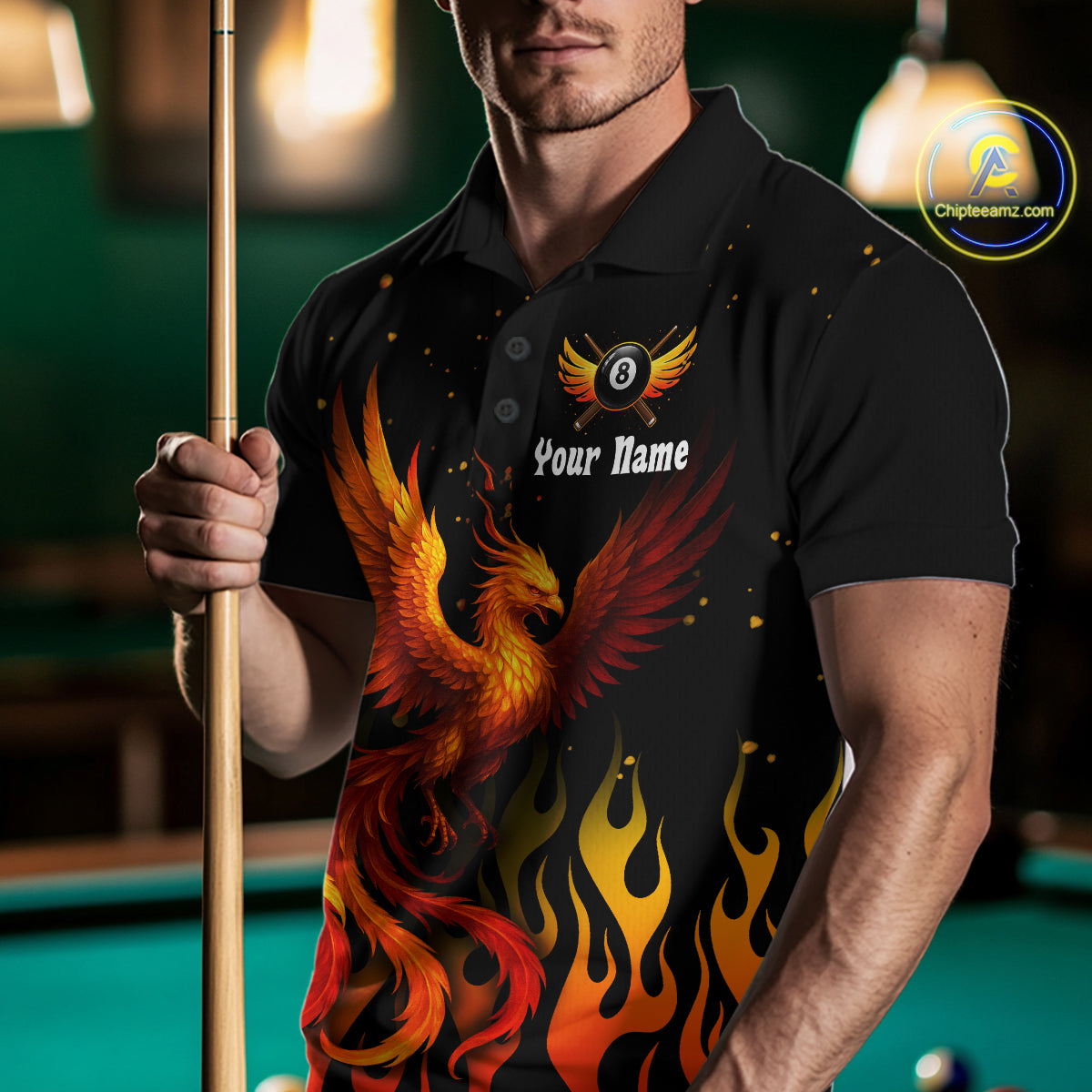Flaming Phoenix Billiard League Shirts For Men Custom Wings 8 Ball Billiard Pool Jerseys NYN2309