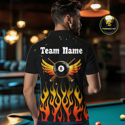 Flaming Phoenix Billiard League Shirts For Men Custom Wings 8 Ball Billiard Pool Jerseys NYN2309