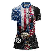 Load image into Gallery viewer, US Flag Smoke Eagle 8 Ball Pool Billiard Shirt For Women Custom Broken Glass Billiard Team Attire NYN2743