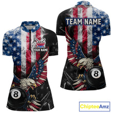 Load image into Gallery viewer, US Flag Smoke Eagle 8 Ball Pool Billiard Shirt For Women Custom Broken Glass Billiard Team Attire NYN2743