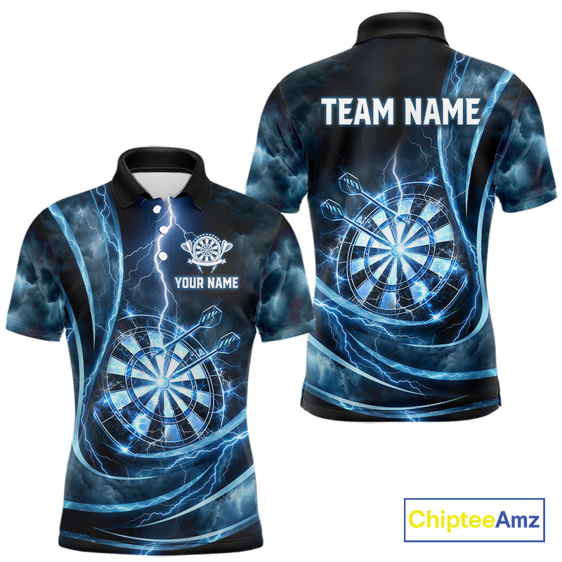 Personalized Thunder Darts Polo & 1/4-Zip Shirt For Men Lightning Dark Blue Dart Attire Jerseys NYN2955