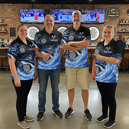 Personalized Funny Shark Waving Blue Dartboard Women Darts 1/4-Zip Shirt Custom Darts Team Jerseys NYN2583