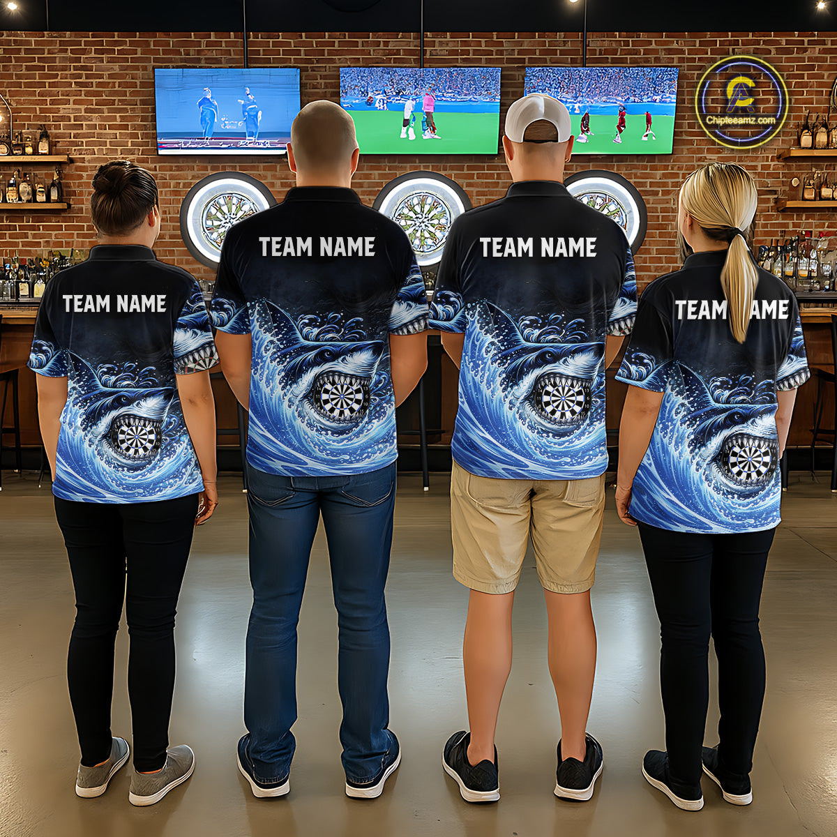 Personalized Funny Shark Waving Blue Dartboard Women Darts 1/4-Zip Shirt Custom Darts Team Jerseys NYN2583