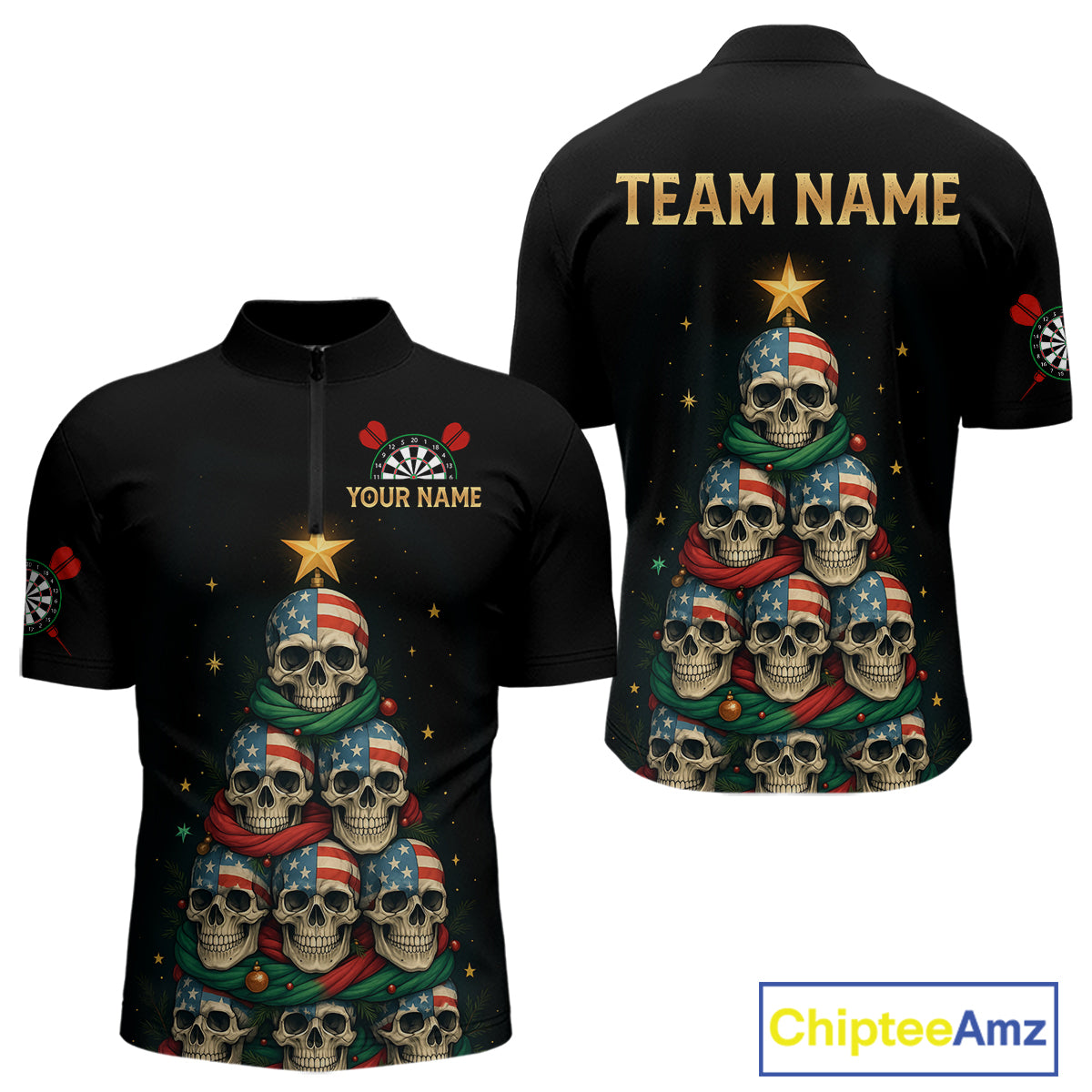 Custom Funny Christmas Darts Shirt For Men Outfits Xmas Holiday Skull Dart Jerseys NYN1279