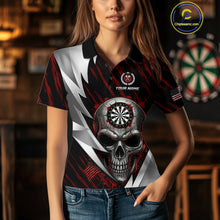 Load image into Gallery viewer, Silver Skull Red Grunge US Flag Women Darts Polo Shirt Custom Name Dart League Jerseys NYN2061