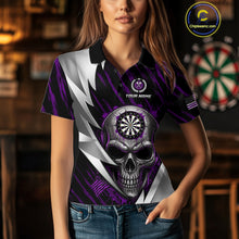 Load image into Gallery viewer, Silver Skull Purple Grunge US Flag Women Darts Polo Shirt Custom Name Dart League Jerseys NYN2062