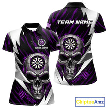 Load image into Gallery viewer, Silver Skull Purple Grunge US Flag Women Darts Polo Shirt Custom Name Dart League Jerseys NYN2062