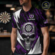 Load image into Gallery viewer, Silver Skull Purple Grunge US Flag Men Darts Polo Shirt Custom Name Dart League Jerseys NYN2062