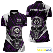 Load image into Gallery viewer, Silver Skull Purple Grunge US Flag Women Darts Quarter-Zip Shirt Custom Name Dart League Jerseys NYN2062
