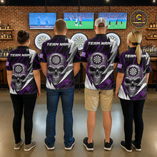 Load image into Gallery viewer, Silver Skull Purple Grunge US Flag Men Darts Polo Shirt Custom Name Dart League Jerseys NYN2062