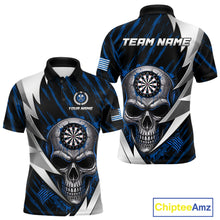 Load image into Gallery viewer, Silver Skull Blue Grunge US Flag Men Darts Polo Shirt Custom Name Dart League Jerseys NYN2063