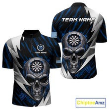Load image into Gallery viewer, Silver Skull Blue Grunge US Flag Men Darts Quarter-Zip Shirt Custom Name Dart League Jerseys NYN2063