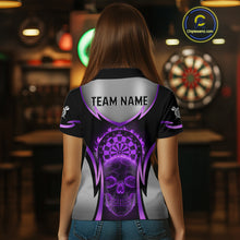 Load image into Gallery viewer, Silver Purple Flaming Skull Dartboard Women Darts Polo Shirt Custom Team Dart League Jerseys NYN2070