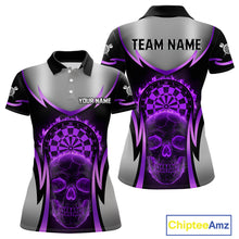 Load image into Gallery viewer, Silver Purple Flaming Skull Dartboard Women Darts Polo Shirt Custom Team Dart League Jerseys NYN2070
