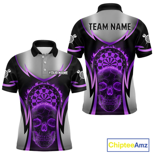 Silver Purple Flaming Skull Dartboard Men Darts Polo Shirt Custom Team Dart League Jerseys NYN2070
