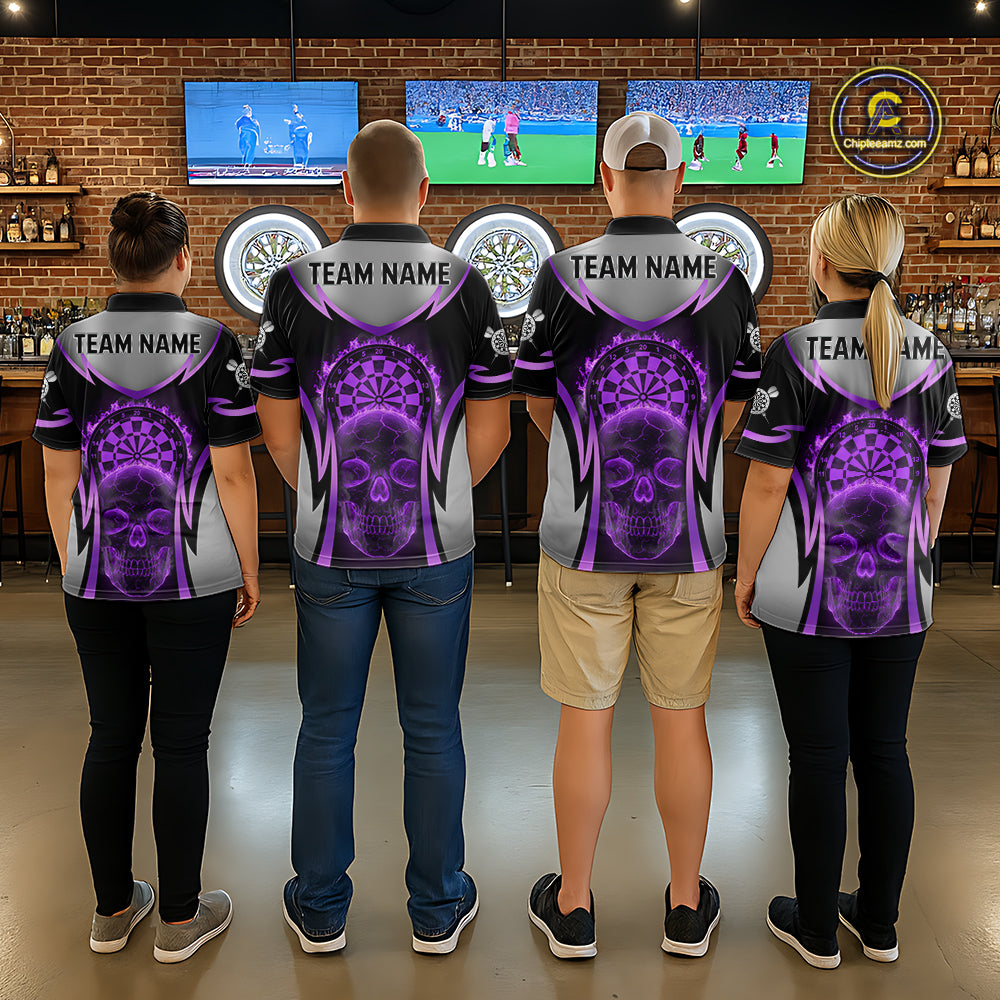 Silver Purple Flaming Skull Dartboard Women Darts Polo Shirt Custom Team Dart League Jerseys NYN2070